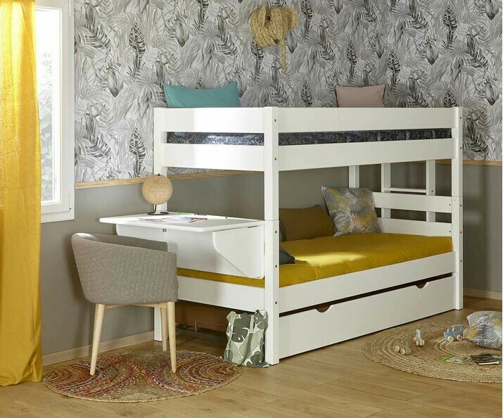 Lit superpos Kids bas avec sommier gigogne et bureau en option