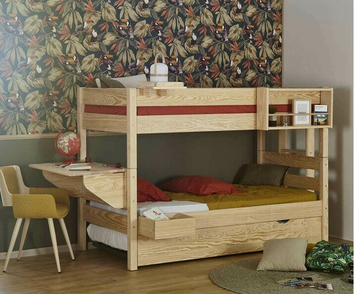 Lit superpos en bois massif avec accessoires en option