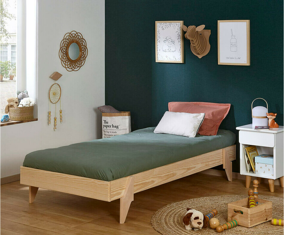 Lit empilable boho en bois naturel