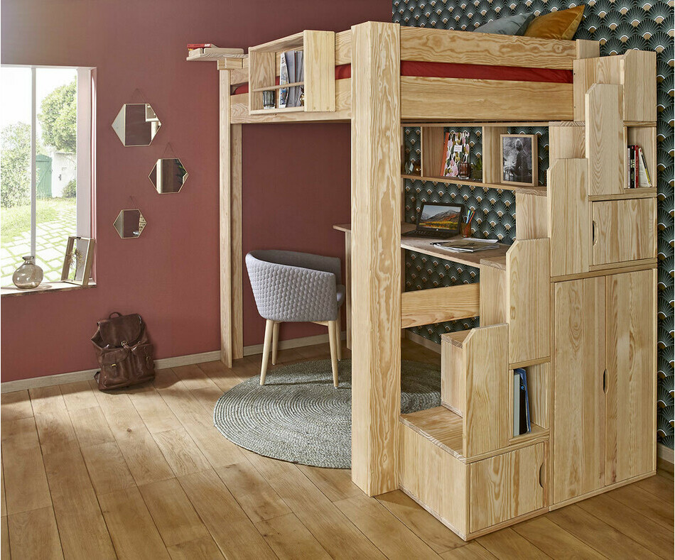 Module escalier Rimi bois naturel adulte avec rangements