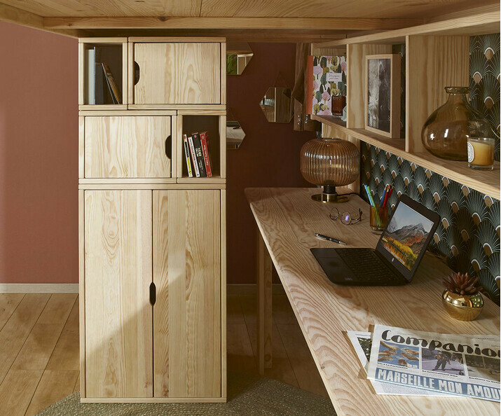 Armoire avec rangement enfant Rimi bois naturel