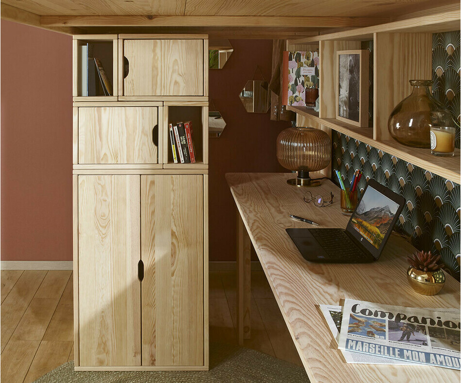 Armoire avec rangement enfant Rimi bois naturel