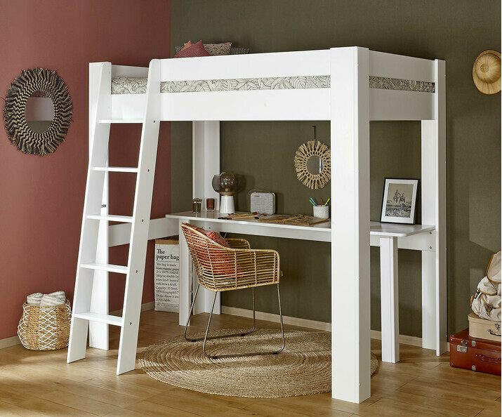 Lit mezzanine avec chelle enfant Naolo et bureau en option blanc