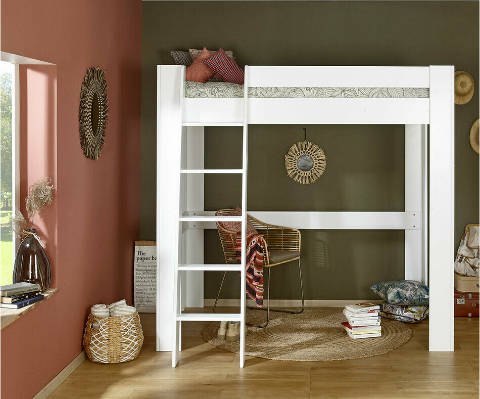 Lit mezzanine adulte en bois massif Naolo blanc 