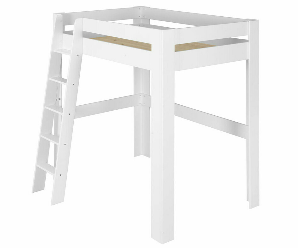 Lit mezzanine avec échelle en bois massif Naolo blanc ado Lit mezzanine avec échelle en bois massif Naolo blanc ado