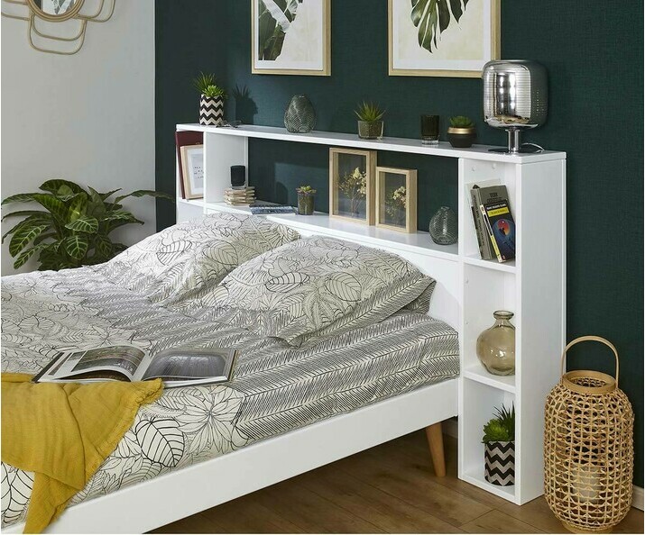 Tête de lit avec rangement en bois massif blanc