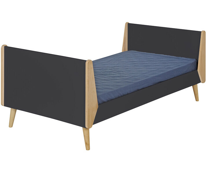 Lit 1 place avec sommier et matelas gris et bois 