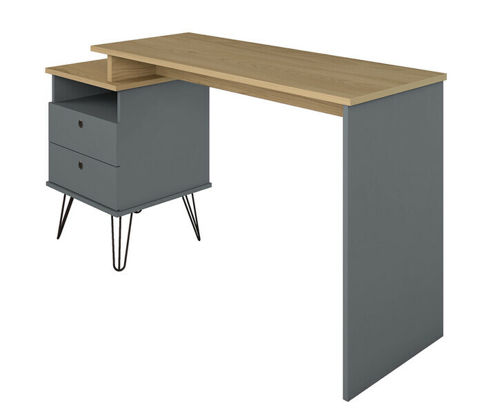 Bureau modulable gris et bois avec pieds métal