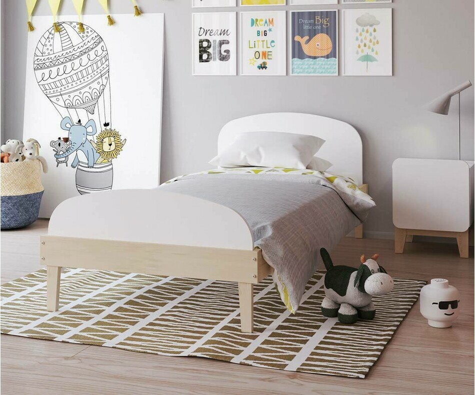 Lit enfant blanc et bois avec matelas et sommier  lattes