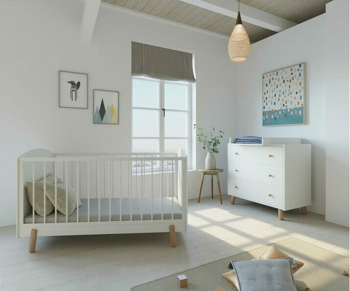 Lit  barreaux avec commode et plan  langer Alam
