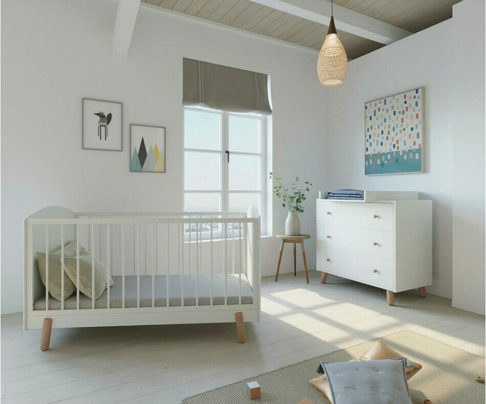 Lit  barreaux avec commode et plan  langer Alam