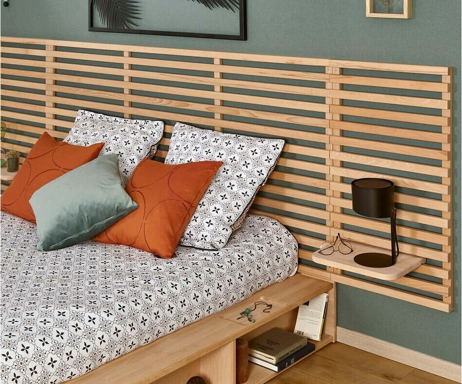 Grande tête de lit en hêtre massif Elvy avec chevets en option Grande tête de lit en hêtre massif Elvy avec chevets en option