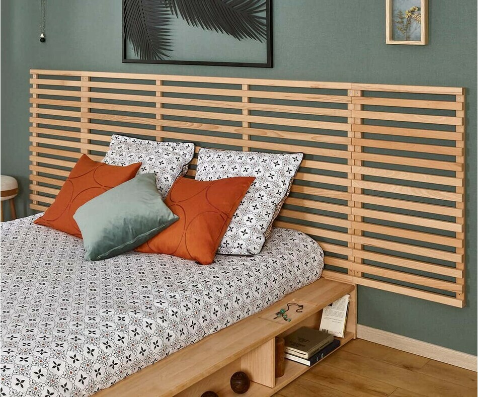 Grande tte de lit adulte en htre massif Elvy 