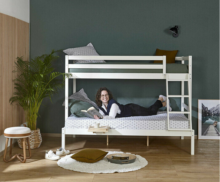 Lit superpos adulte Elna blanc avec matelas