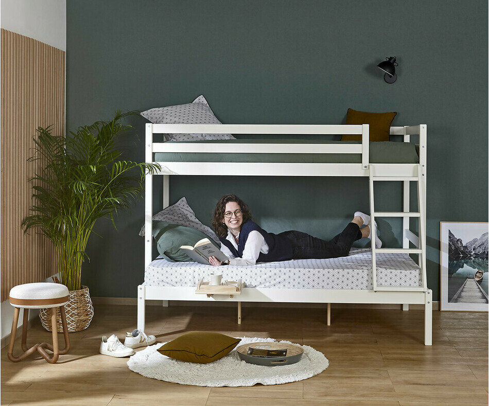 Lit superpos adulte Elna blanc avec matelas