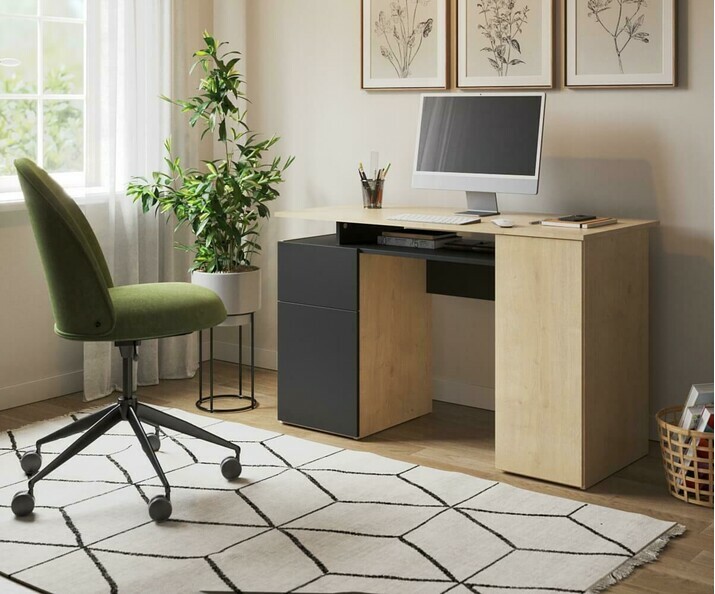 Bureau avec rangements PLANO chêne et blanc pour chambre adolescent