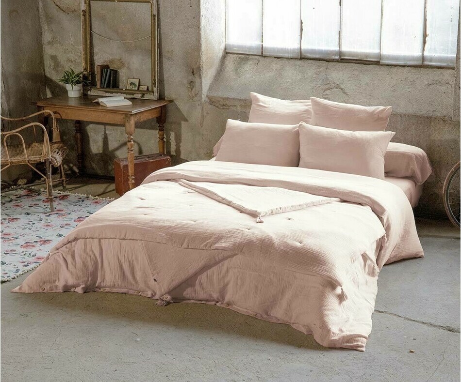 Parure de lit ado en gaze de coton Candy rose 