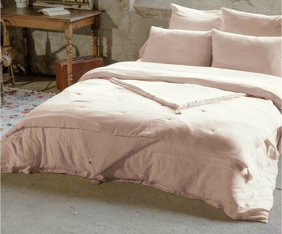 Parure de lit ado en gaze de coton rose