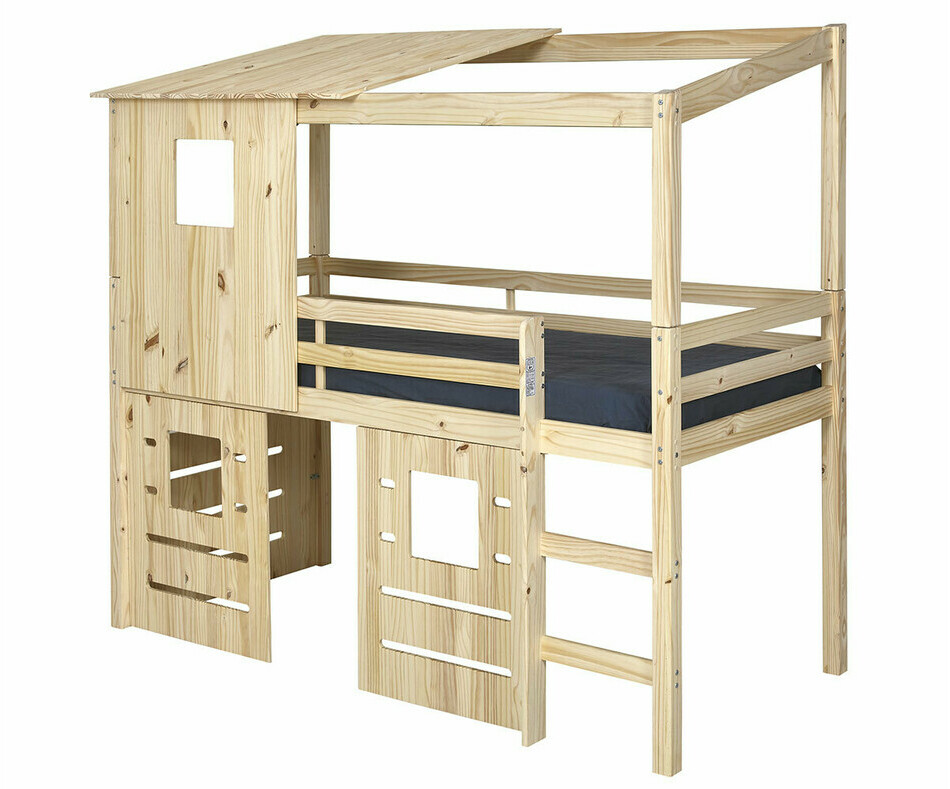 Lit mi-hauteur cabane April en bois naturel