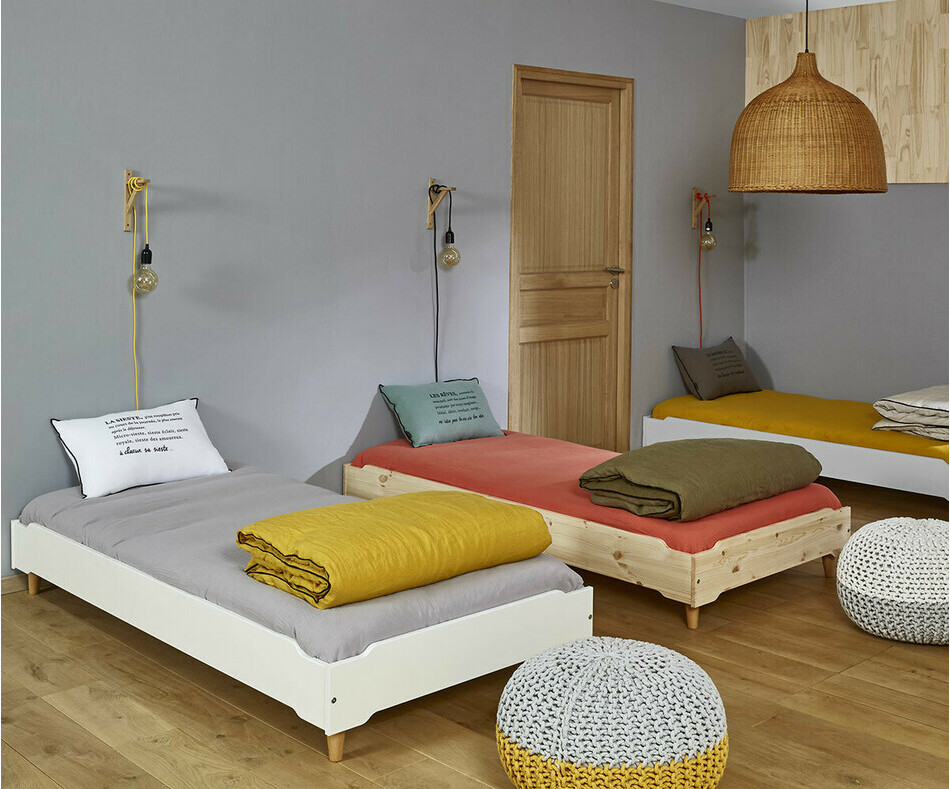 Lit 1 place ado empilable Happy avec sommier en bois et matelas