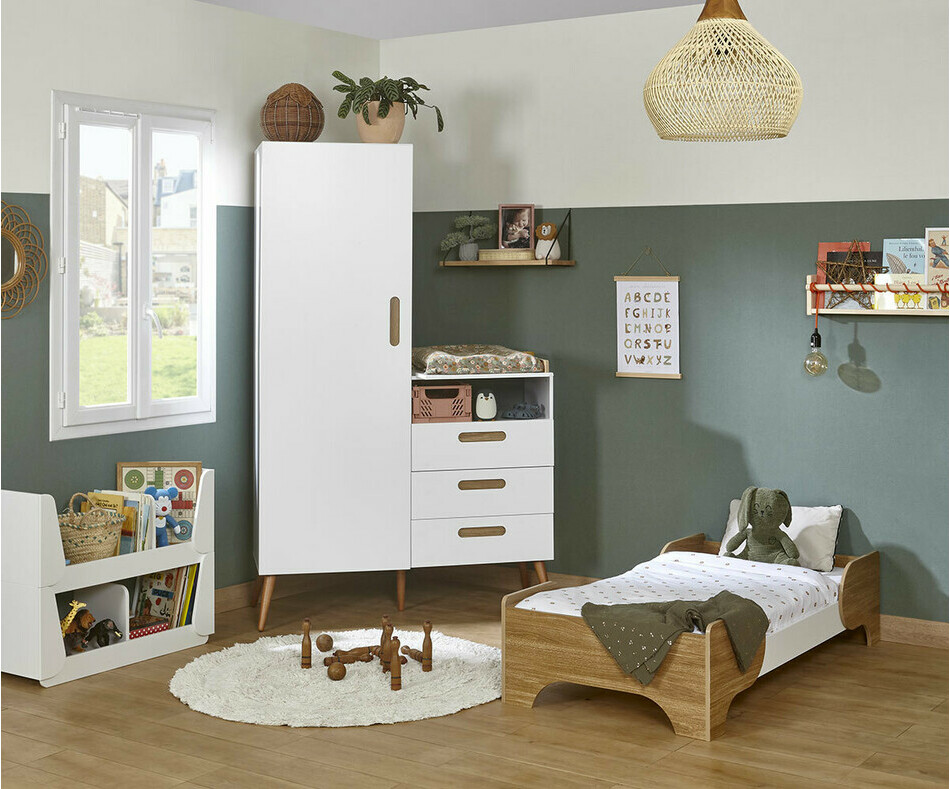 Petit lit enfant volutif Palfi en version haute avec armoire en option