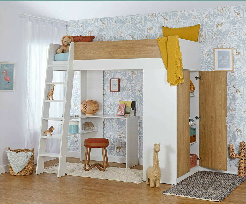 Lit mezzanine enfant Azou avec armoire ouverte