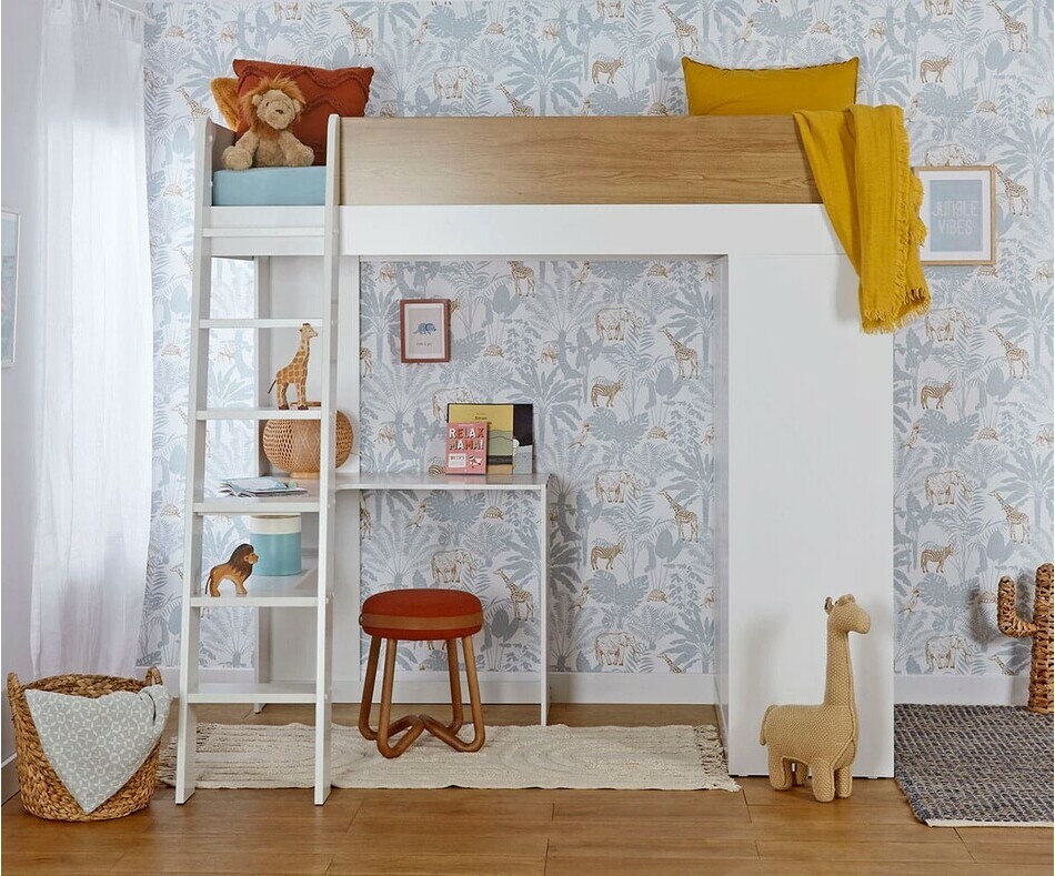 Lit mezzanine enfant Azou blanc et bois