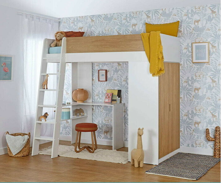 Lit mezzanine enfant avec armoire - Azou