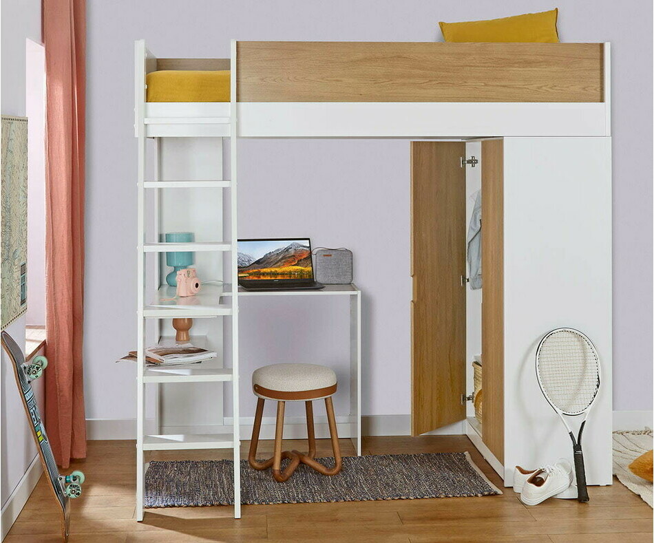 Lit mezzanine ado Azou avec armoire ouverte