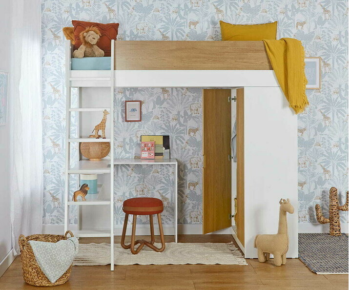 Lit mezzanine enfant Azou avec matelas armoire intrieur