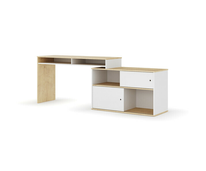 Bureau Bomy en position droite blanc et bois 