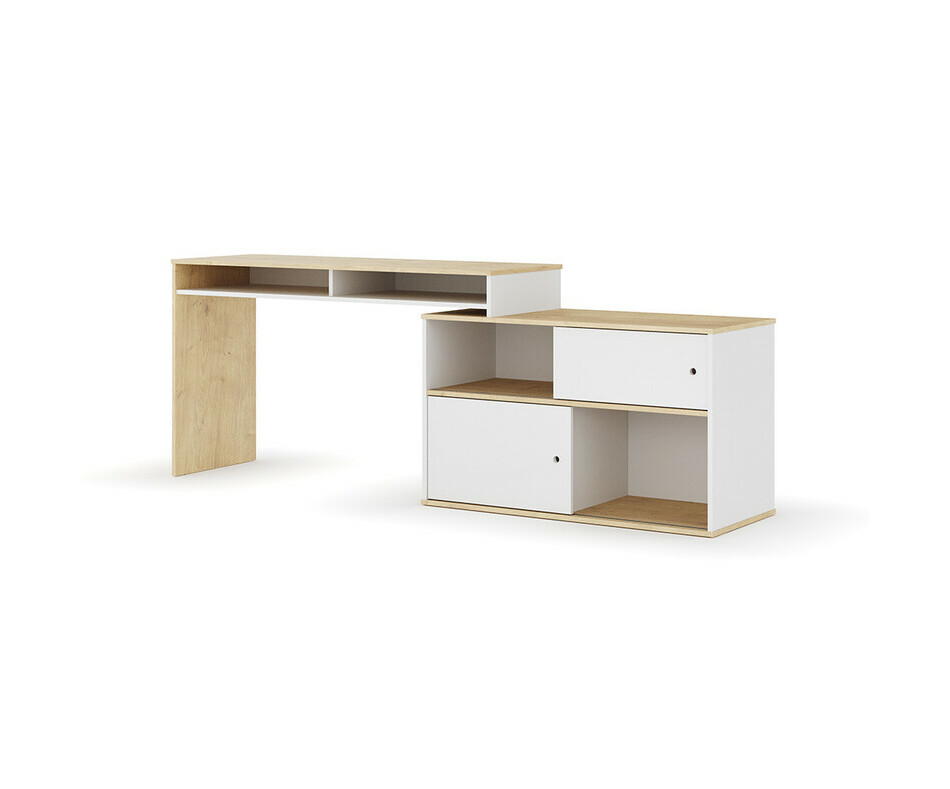 Bureau Bomy en position droite blanc et bois 