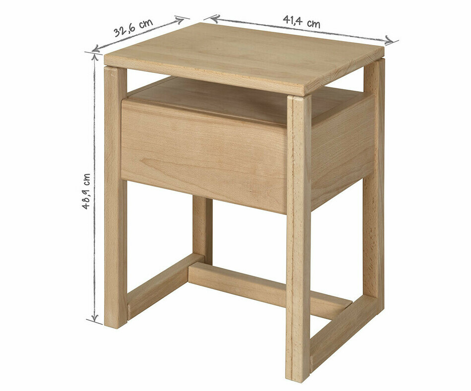 Dimensions du chevet sans tiroir adulte en bois Nali