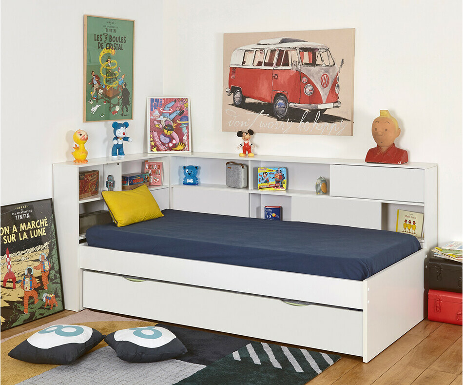 Lit enfant gigogne Mino blanc portes coulissantes Lit enfant gigogne Mino blanc portes coulissantes