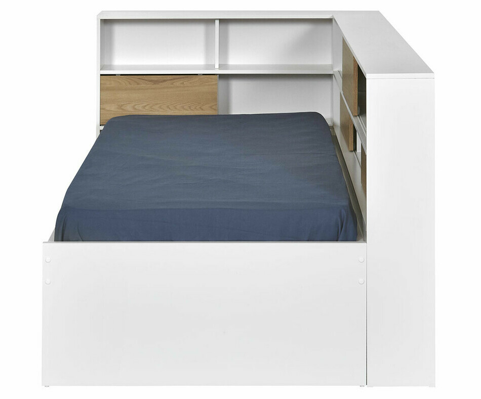 Lit gigogne Mino blanc et bois avec 2 matelas de ct