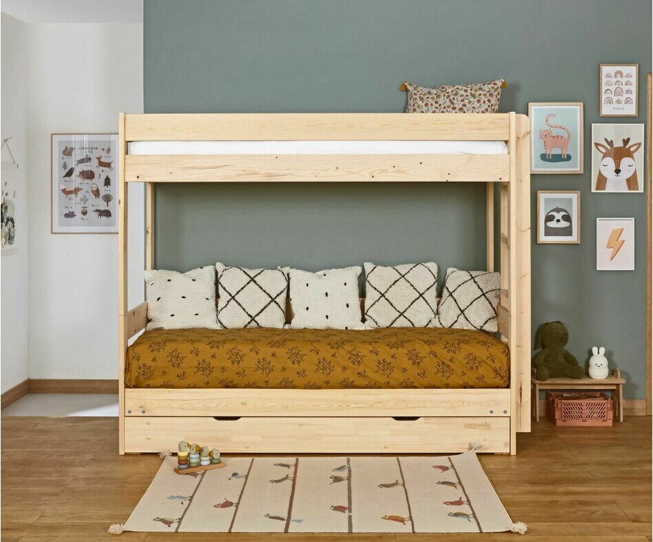 Lit superposé gigogne bois Hikari enfant de face avec matelas Lit superposé gigogne bois Hikari enfant de face avec matelas