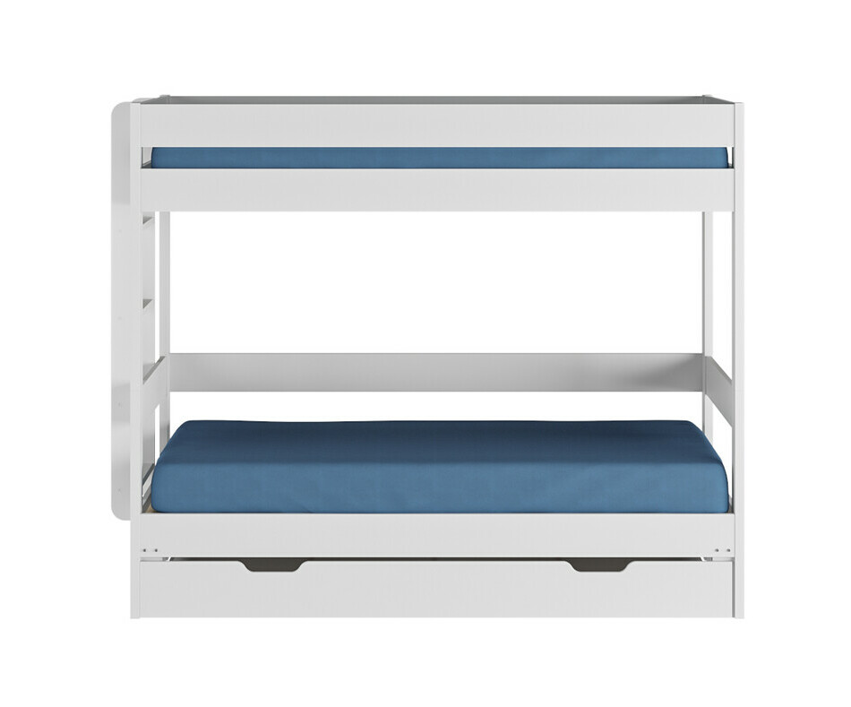 Lit superpos gigogne blanc Hikari enfant tiroir ouvert avec matelas