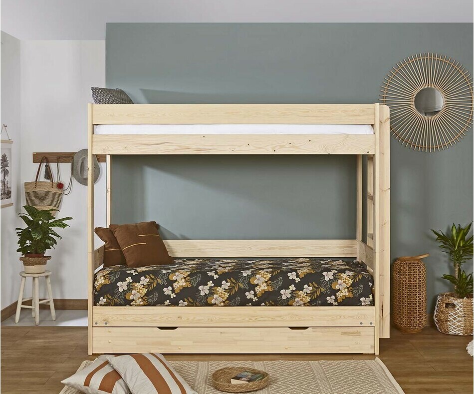 Lit superpos gigogne bois Hikari ado de face avec matelas