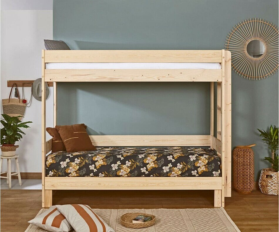 Lit superpos gigogne bois Hikari adulte sans tiroir avec matelas