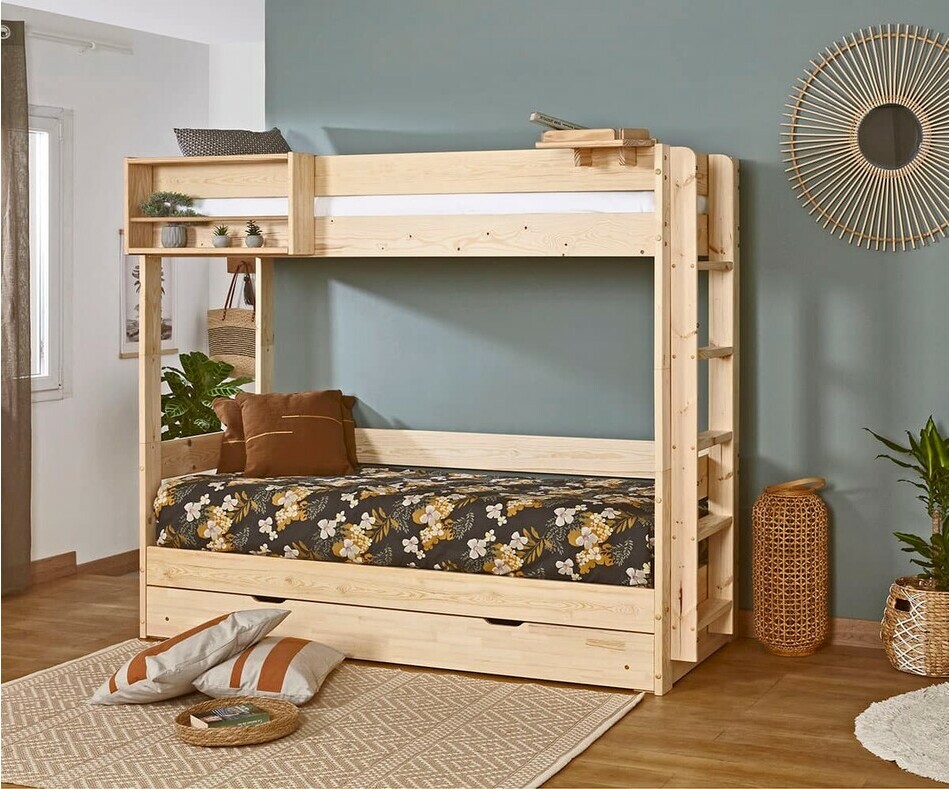 Lit superpos gigogne bois Hikari adulte avec matelas