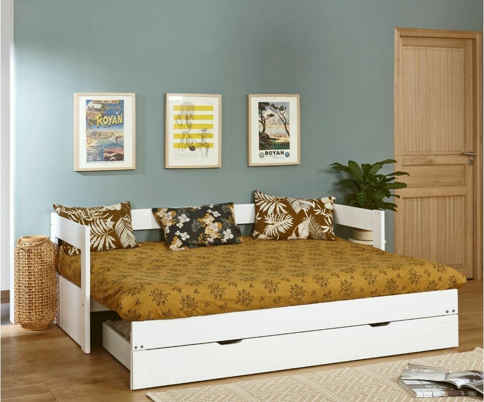 Lit gigogne Hikari adulte blanc ouvert avec matelas