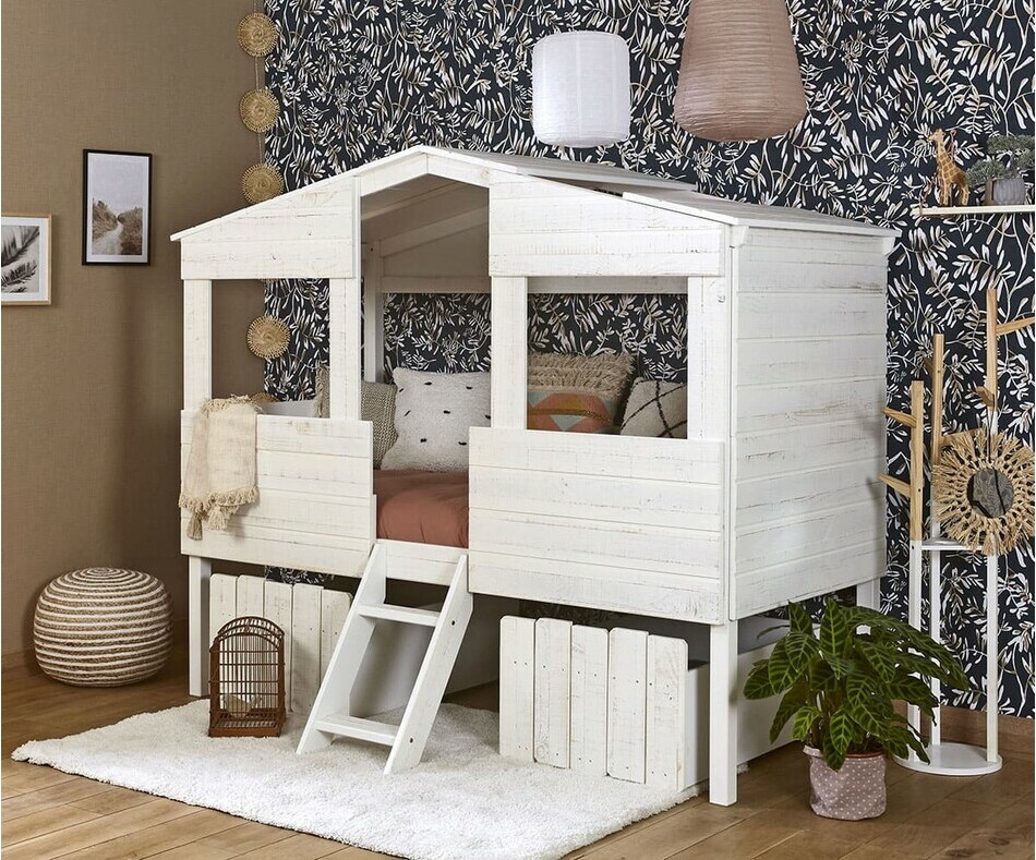 Lit cabane enfant Ahina bois blanc