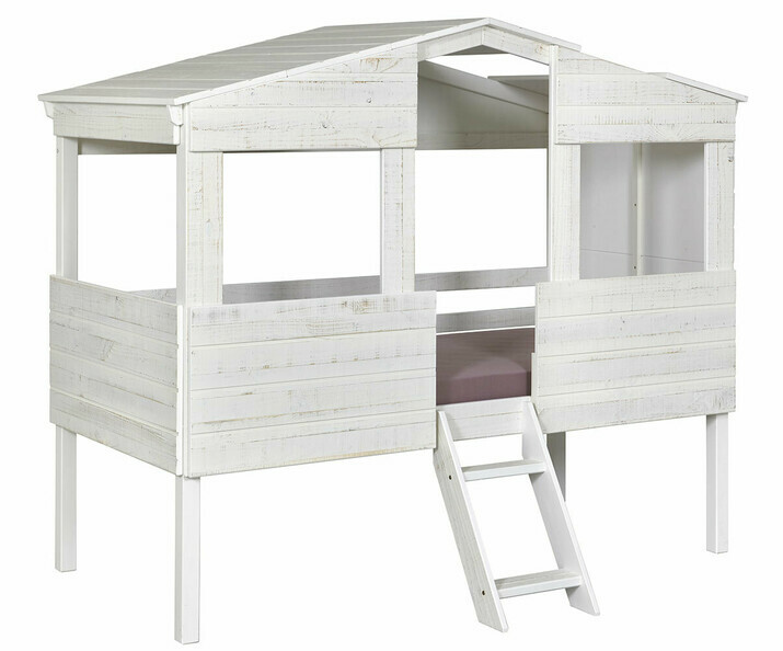 Lit cabane Ahina bois blanc 90x190 avec matelas