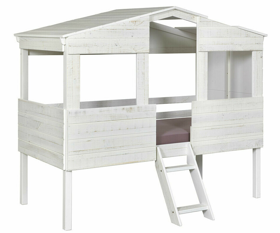 Lit cabane Ahina bois blanc 90x190 avec matelas