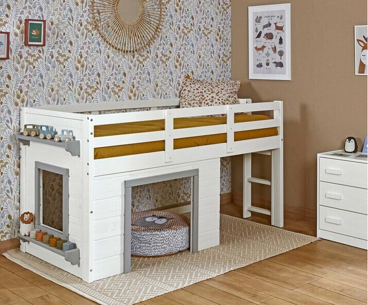Lit enfant mi-hauteur avec rangement et matelas - Mitia