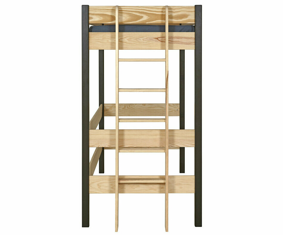 Lit mezzanine enfant Caly noir et bois en pin massif