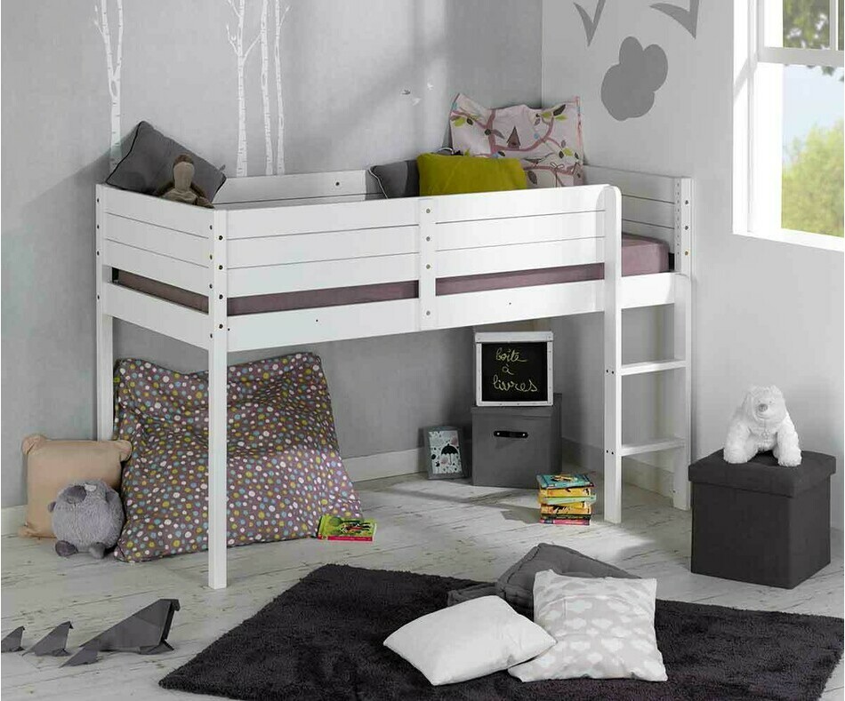 Chambre avec Lit Enfant Mi-Hauteur Tamis Blanc