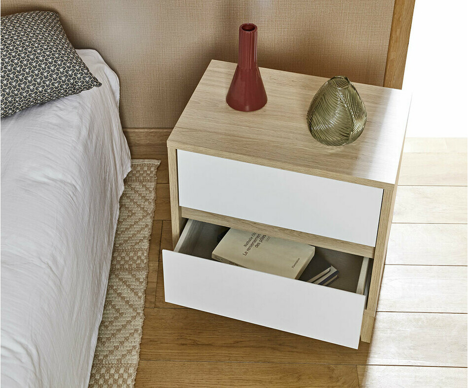Chevet Miana chêne et blanc enfant tiroirs ouvert Chevet Miana chêne et blanc enfant tiroirs ouvert