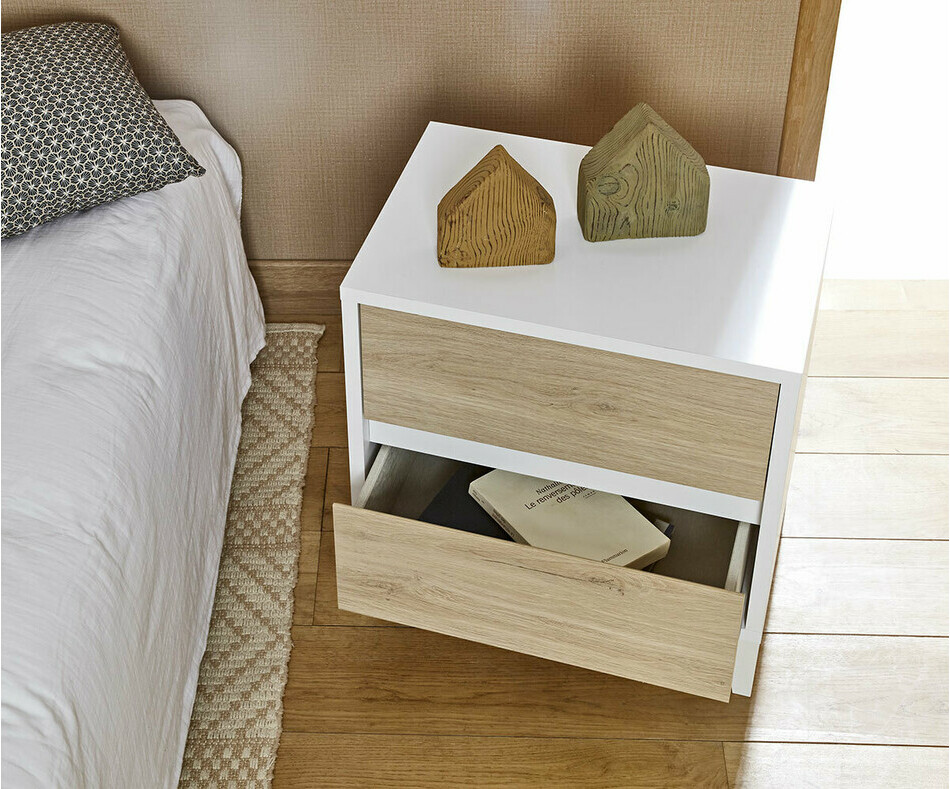 Chevet Miana blanc et chne ado tiroirs ouvert