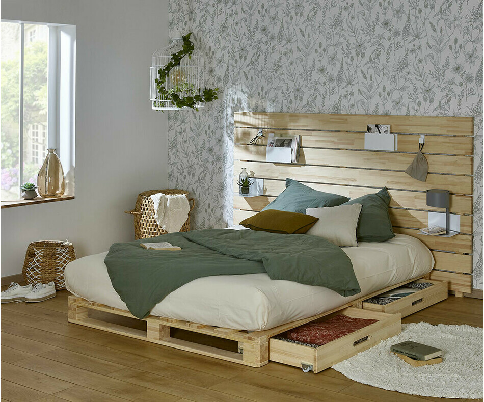 Lot de 2 tiroirs pour lit adulte Aro (tête de lit en option) Lot de 2 tiroirs pour lit adulte Aro (tête de lit en option)